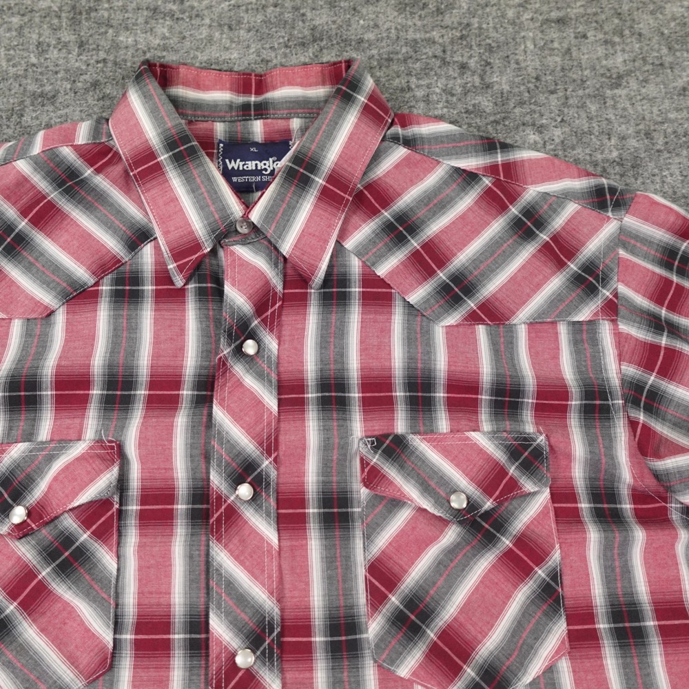 Vintage Wrangler Shirt Mens Extra Large Red Black Plaid Short Sleeve Western USA